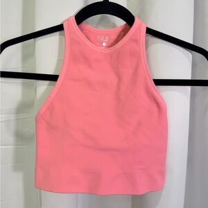 NUX Coral Pink Ribbed High-Neck Crop Tank